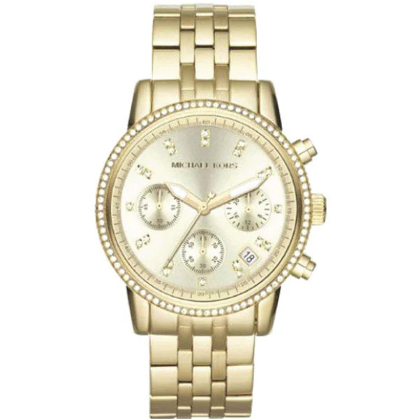 Michael Kors Glitz Gold Stainless Steel Gold Dial Chronograph Quartz Watch for Ladies - MK-5698