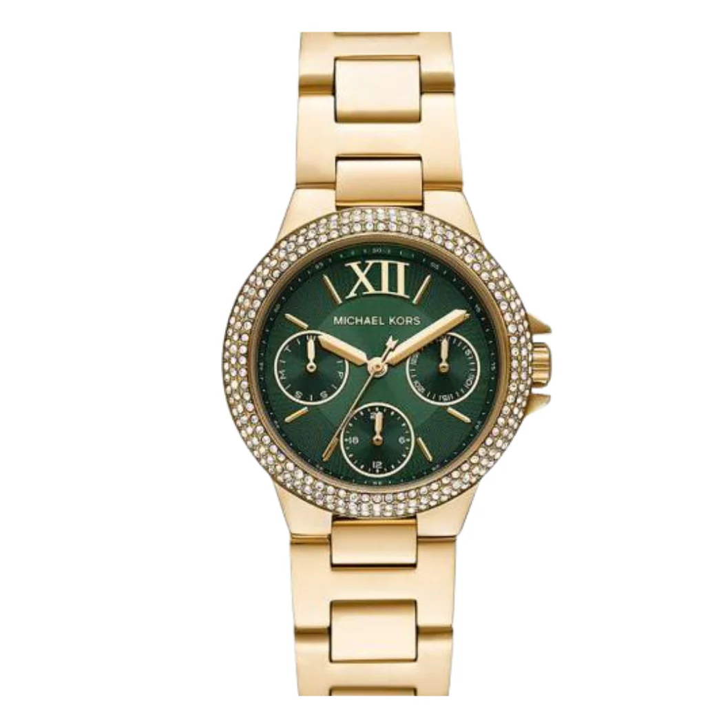 Michael Kors Gold Stainless Steel Green Dial Quartz Watch for Ladies - MK6981