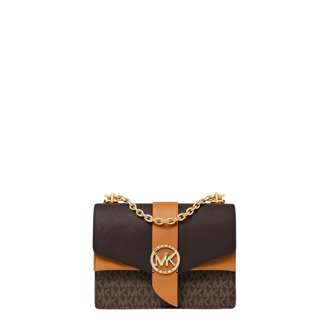 Michael Kors Greenwich Small Block-logo Brown/Acorn Bag - 32S1GGRCOB