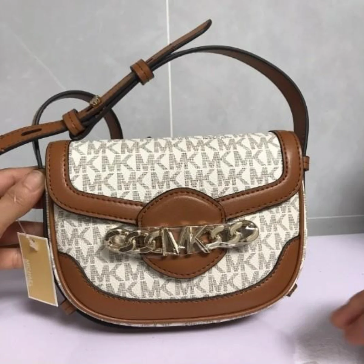 Michael Kors Hally Extra-Small Embellished Leather Crossbody Bag In Vanilla / Acorn - 32F1G2HC1L