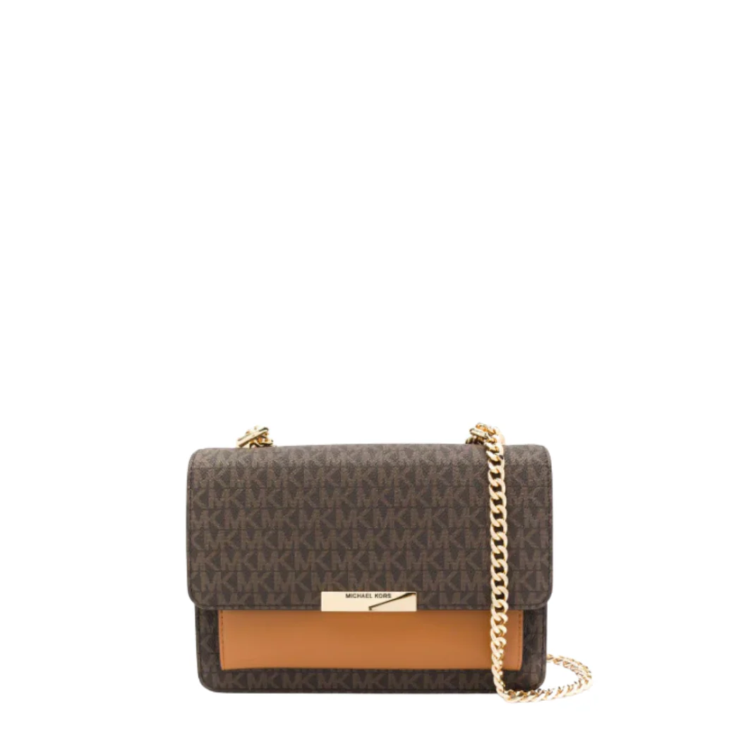 Michael Kors Jade Large Logo and Leather Crossbody Brown/Acorn Bag - 30H9GJ4L3B