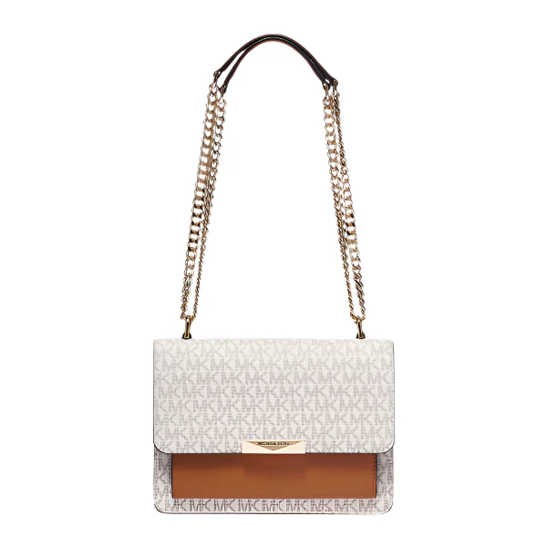 Michael Kors Jade Large Logo and Leather Crossbody Vanilla/Acorn Bag - 30H9GJ4L3B
