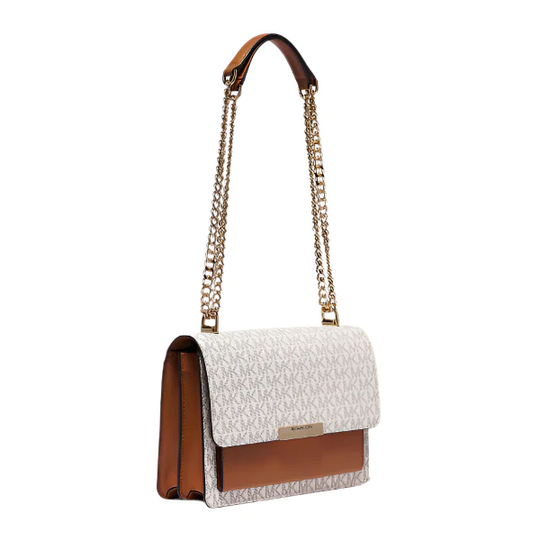 Michael Kors Jade Large Logo and Leather Crossbody Vanilla/Acorn Bag - 30H9GJ4L3B - Image 2