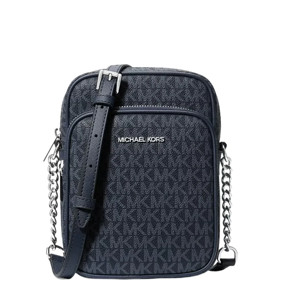 Michael Kors Jet Set Travel Medium Logo Crossbody Bag Black Leather - 35F1GTVC2B