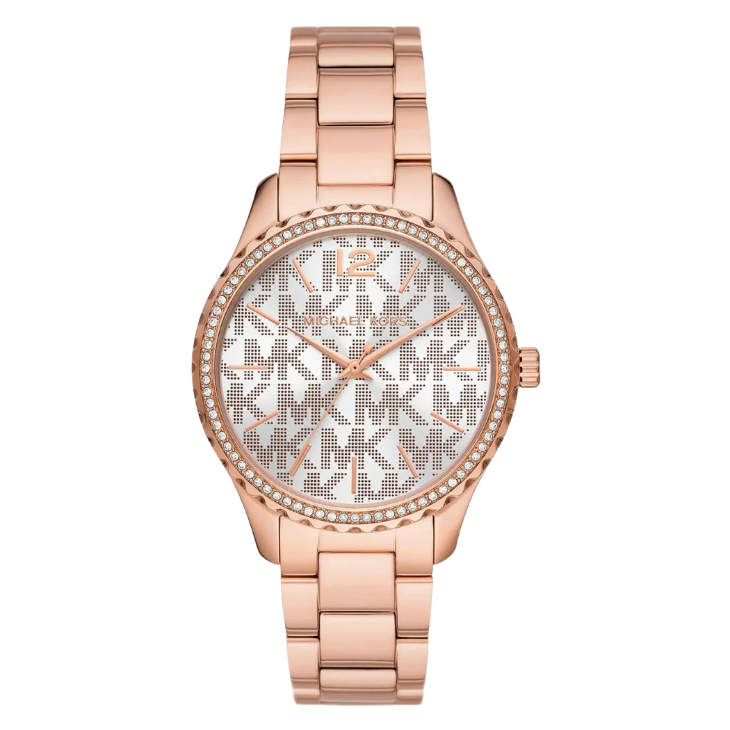 Michael Kors Layton Rose Gold Stainless Steel White Dial Quartz Watch for Ladies - MK-7297