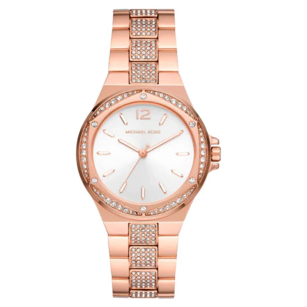 Michael Kors Lennox Rose Gold Stainless Steel Silver Dial Quartz Watch for Ladies - MK-7362