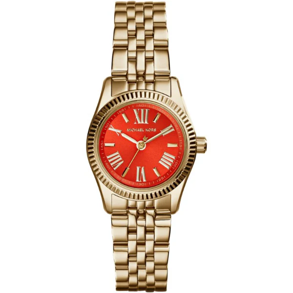Michael Kors Lexington Gold Stainless Steel Orange Dial Quartz Watch for Ladies - MK-3284