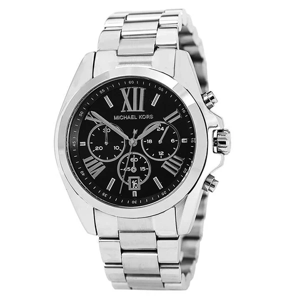 Michael Kors Lexington Silver Stainless Steel Black Dial Chronograph Quartz Watch for Ladies - MK-5708