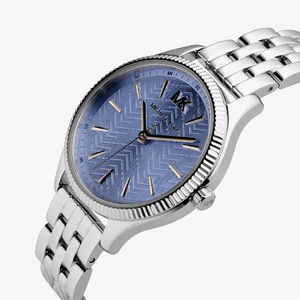 Michael Kors Lexington Silver Stainless Steel Blue Dial Quartz Watch for Ladies - MK-6639 - Image 2