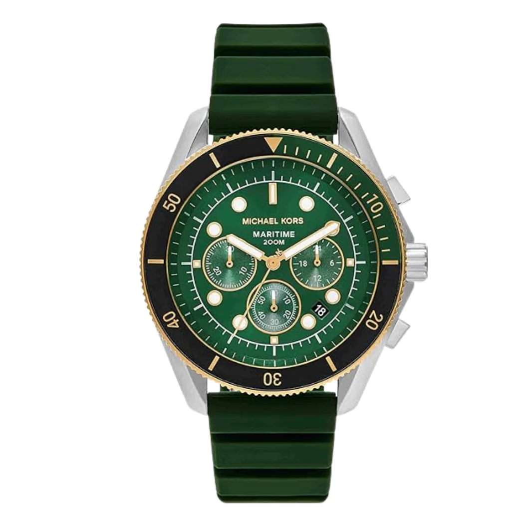 Michael Kors Maritime Green Silicone Strap Green Dial Chronograph Quartz Watch for Gents - M9214