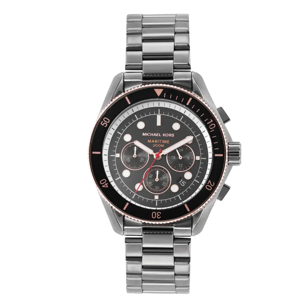 Michael Kors Maritime Grey Stainless Steel Black Dial Chronograph Quartz Watch for Gents - M9204
