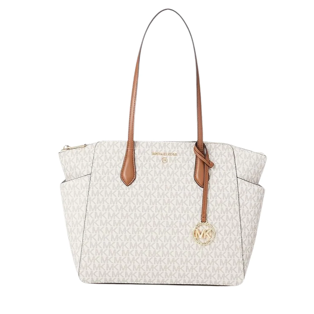 Michael Kors Marlyn Medium Top Zip Tote Bag Vanilla/Acorn โ 30S2G6AT2B
