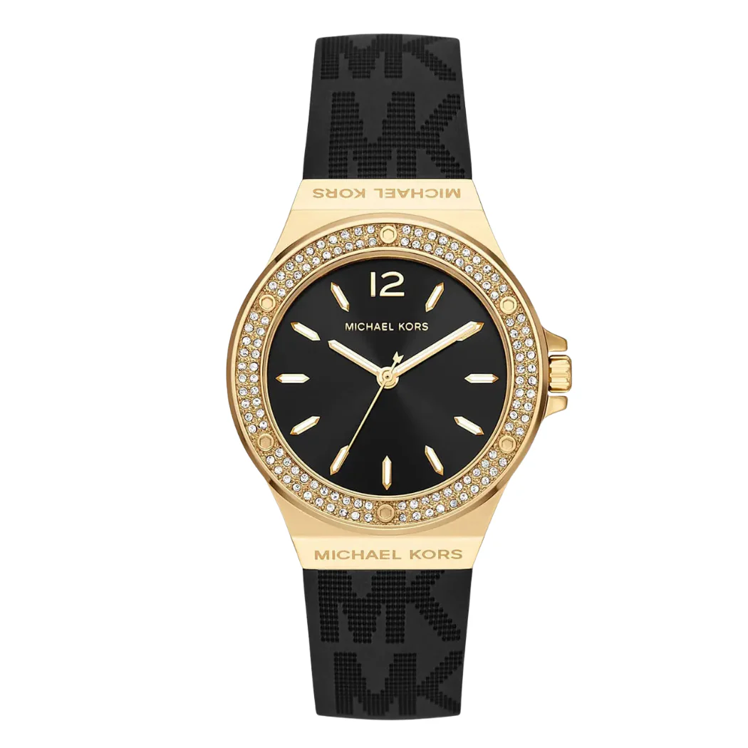 Michael Kors Mini-Lennox Black Silicone Strap Black Dial Quartz Watch for Ladies - MK7281