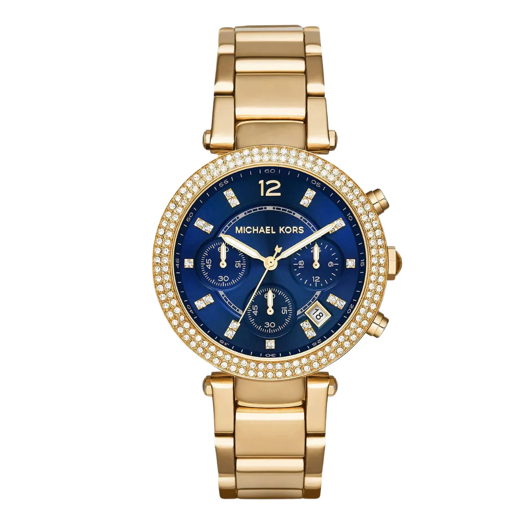 Michael Kors Parker Gold Stainless Steel Blue Dial Chronograph Quartz Watch for Ladies - MK-6262