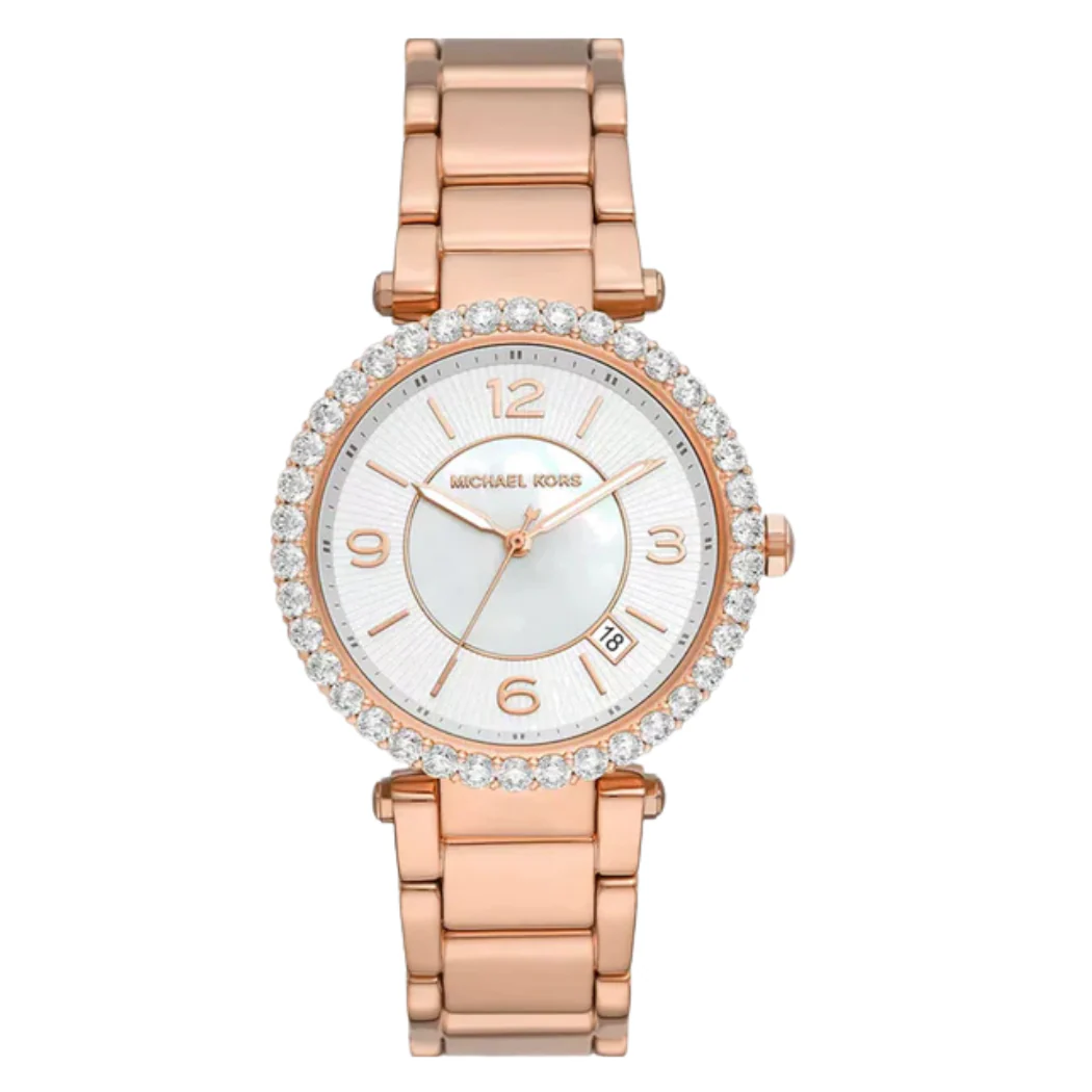 Michael Kors Parker Lux Rose Gold Stainless Steel Mother Of Pearl Dial Quartz Watch for Ladies - MK-4695