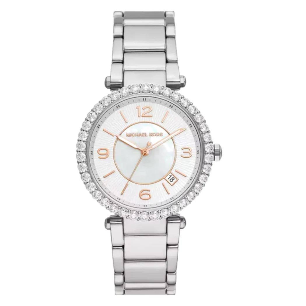 Michael Kors Parker Lux Silver Stainless Steel Mother Of Pearl Dial Quartz Watch for Ladies - MK-4694