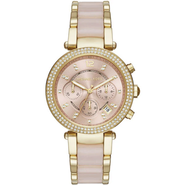 Michael Kors Parker Two-tone Stainless Steel Pink Dial Chronograph Quartz Watch for Ladies - MK-6326