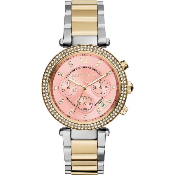 Michael Kors Parker Two-Tone Stainless Steel Pink Dial Chronograph Quartz Watch for Ladies - MK6140