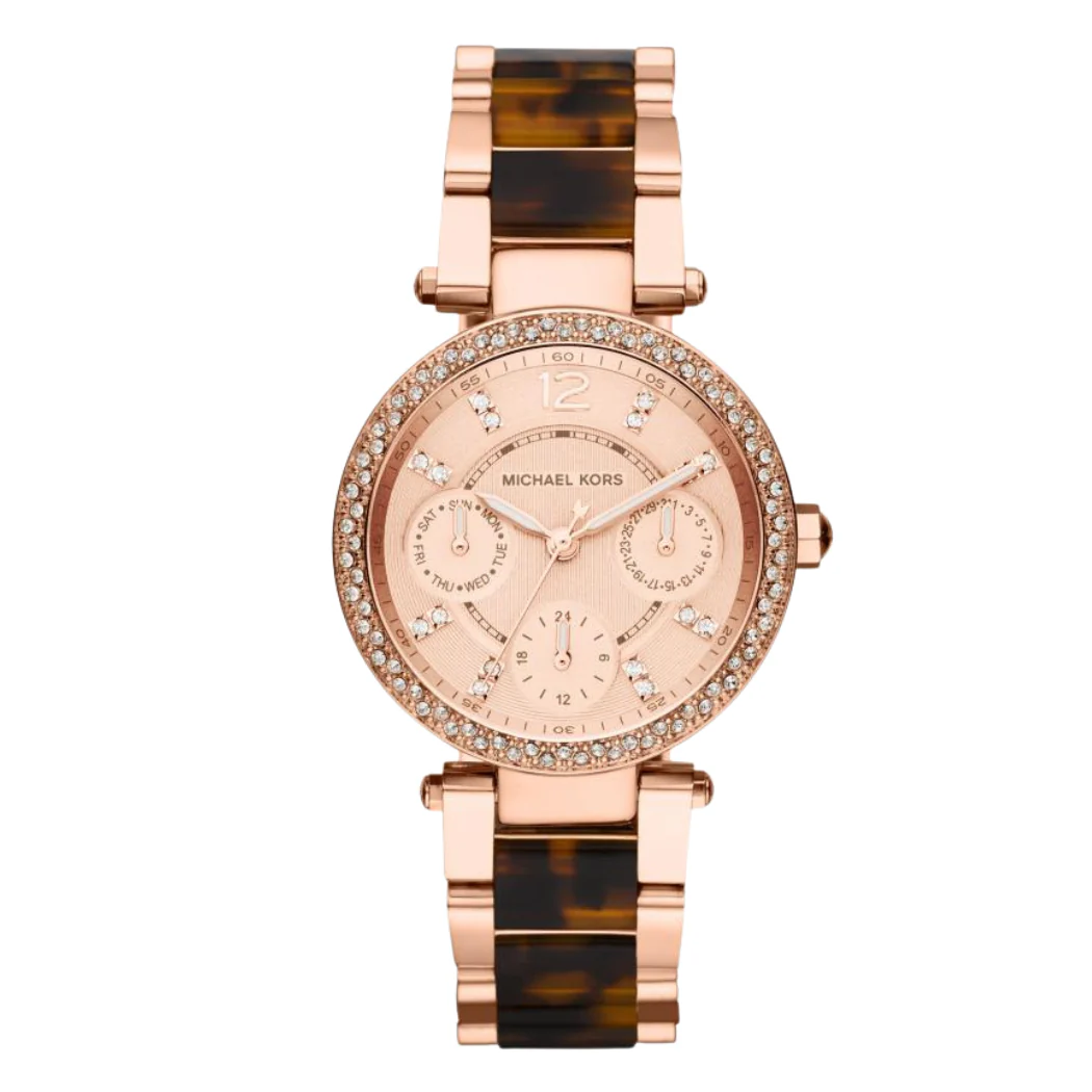 Michael Kors Parker Two-tone Stainless Steel Rose Gold Dial Quartz Watch for Ladies - MK5841