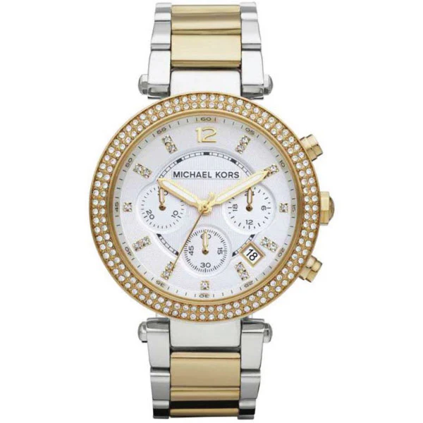Michael Kors Parker Two-tone Stainless Steel White Dial Chronograph Quartz Watch for Ladies - MK-5626