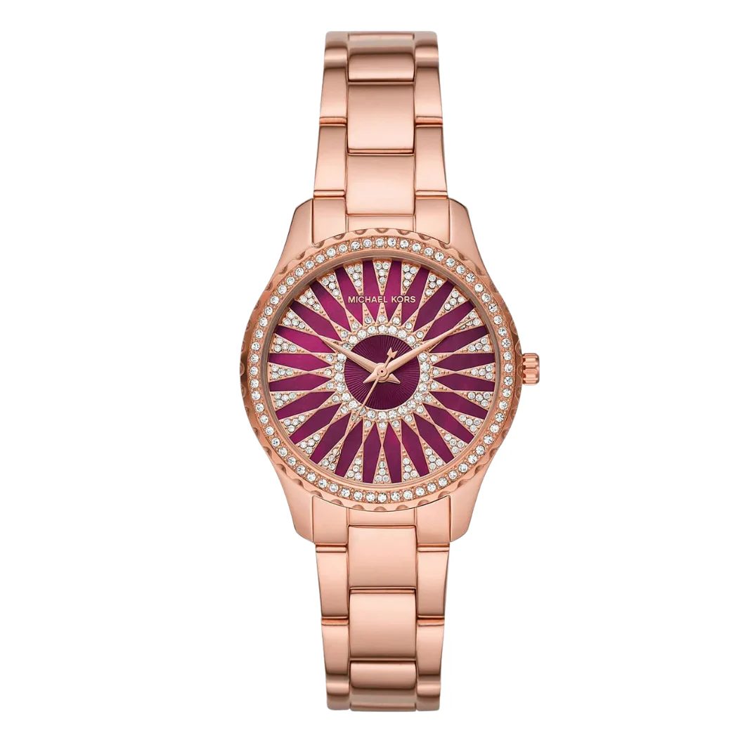 Michael Kors Rose Gold Stainless Steel Red Dial Quartz Watch for Ladies - MK6893