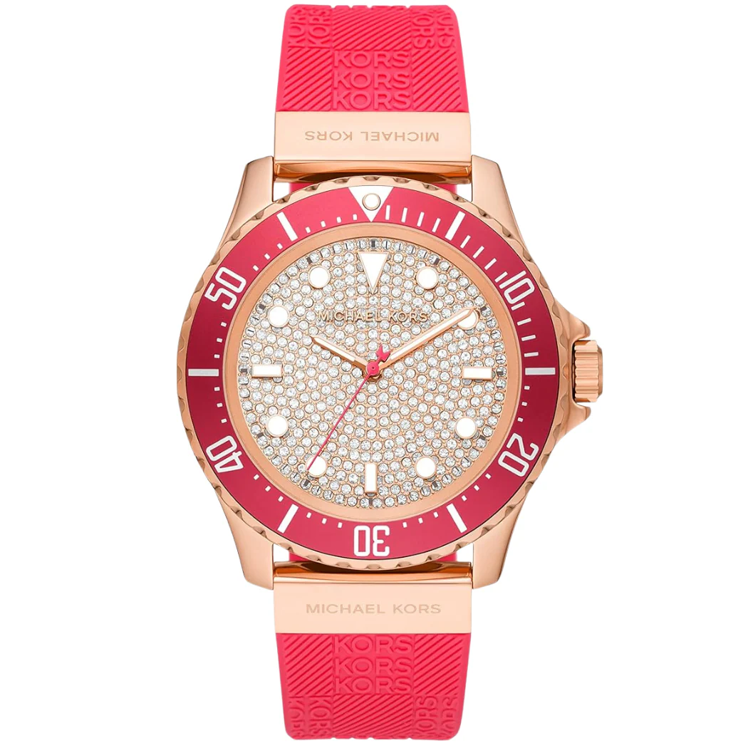 Michael Kors Slim Everest Pink Silicone Strap Rose Gold Dial Quartz Watch for Ladies - MK7359