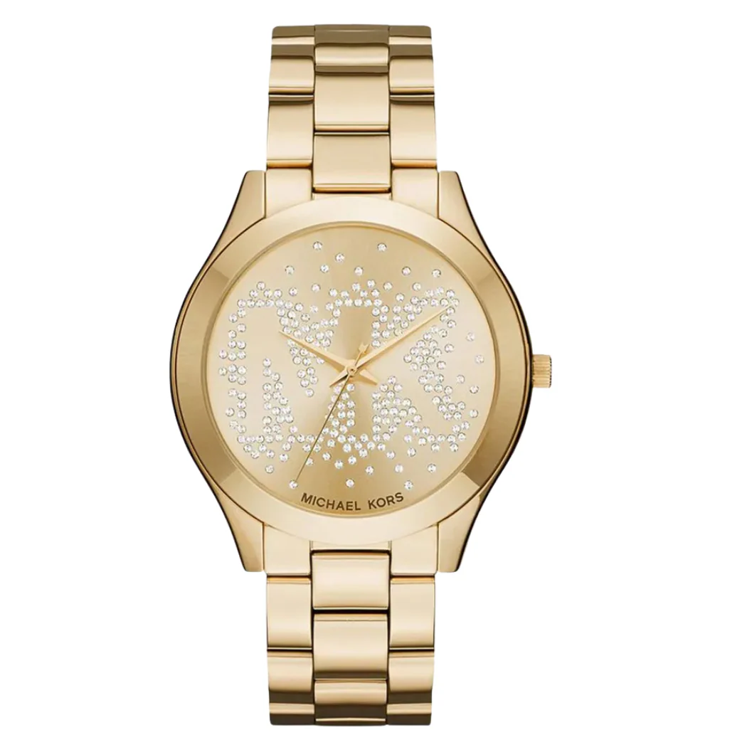 Michael Kors Slim Runway Gold Stainless Steel Gold Dial Quartz Watch for Ladies - MK-3590