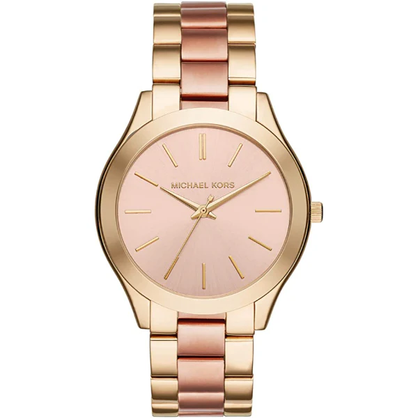 Michael Kors Slim Runway Two-Tone Stainless Steel Pink Dial Quartz Watch for Ladies - MK3493