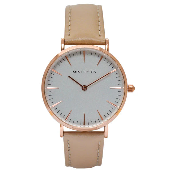 Mini Focus Beige Leather Strap Silver Dial Quartz Watch for Ladies - MF0318L-02