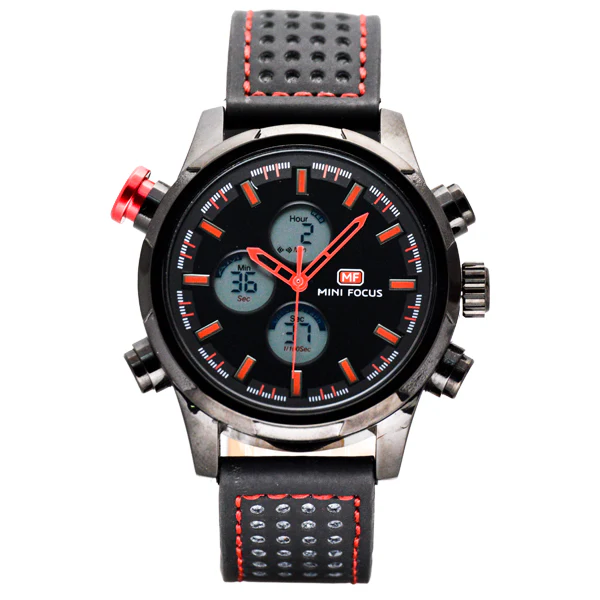 Mini Focus Black Leather Strap Black Dial Chronograph Quartz Watch for Gents - MF0066G-02