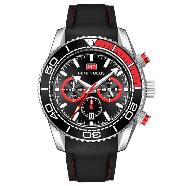 Mini Focus Black Leather Strap Black Dial Chronograph Quartz Watch for Gents - MF0426G-03