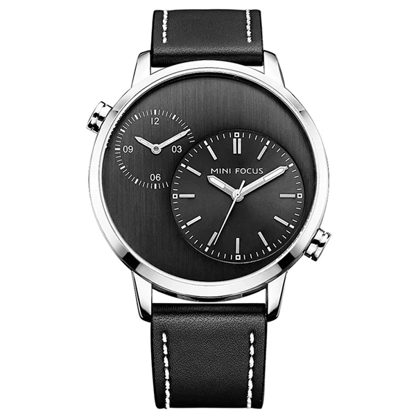 Mini Focus Black Leather Strap Black Dial Quartz Watch for Gents - MF0035G-01