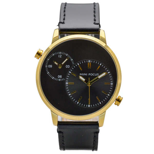 Mini Focus Black Leather Strap Black Dial Quartz Watch for Gents - MF0035G-03