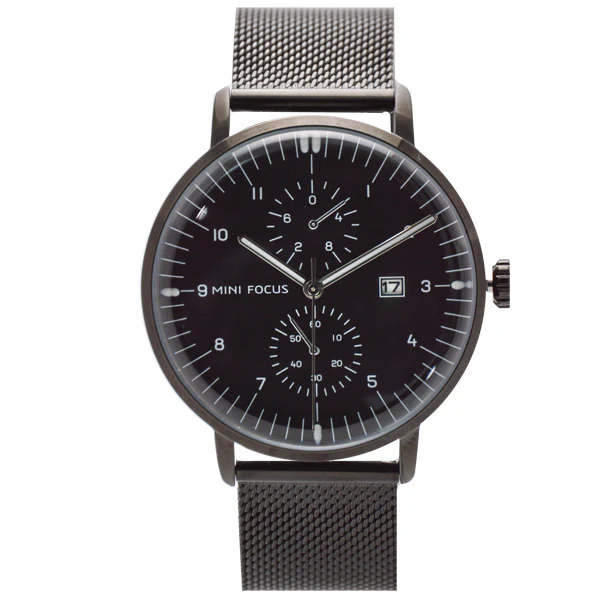 Mini Focus Black Leather Strap Black Dial Quartz Watch for Gents - MF0052G-03