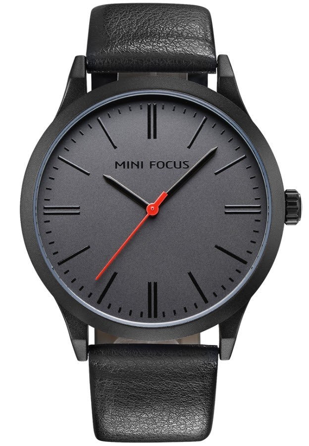 Mini Focus Black Leather Strap Black Dial Quartz Watch for Gents - MF0058G-04
