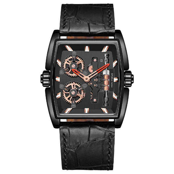 Mini Focus Black Leather Strap Black Dial Quartz Watch for Gents - MF0322G-04