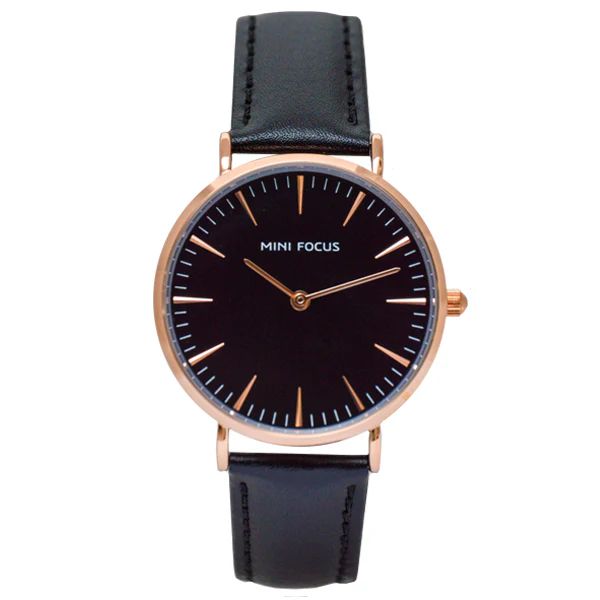 Mini Focus Black Leather Strap Black Dial Quartz Watch for Ladies - MF0318L-05