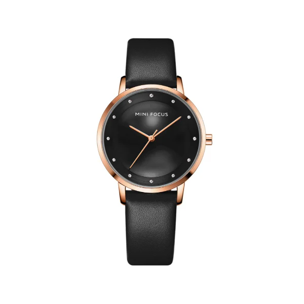 Mini Focus Black Leather Strap Black Dial Quartz Watch for Ladies - MF0332L-11