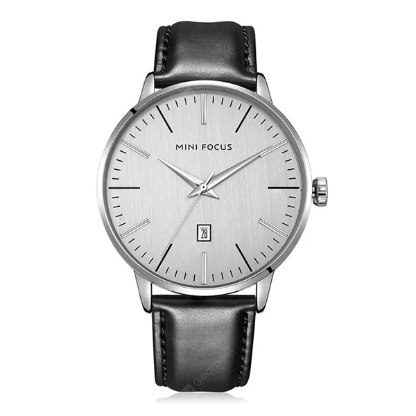 Mini Focus Black Leather Strap Silver Dial Quartz Watch for Gents - MF0115G-01