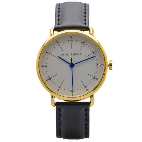 Mini Focus Black Leather Strap White Dial Quartz Watch for Gents - MF0056G-02