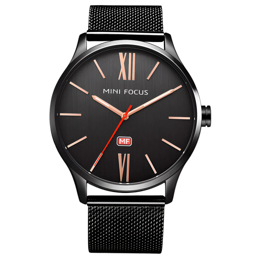 Mini Focus Black Mesh Bracelet Black Dial Quartz Watch for Gents - MF0018G-01
