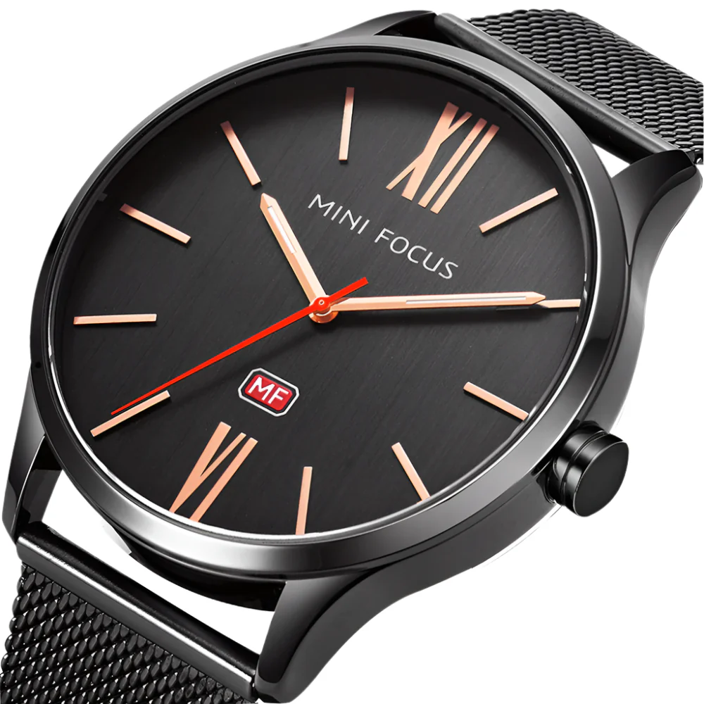 Mini Focus Black Mesh Bracelet Black Dial Quartz Watch for Gents - MF0018G-01 - Image 2