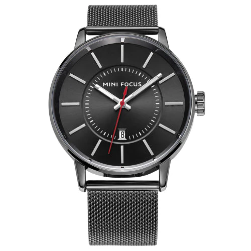 Mini Focus Black Mesh Bracelet Black Dial Quartz Watch for Gents - MF0034G-01