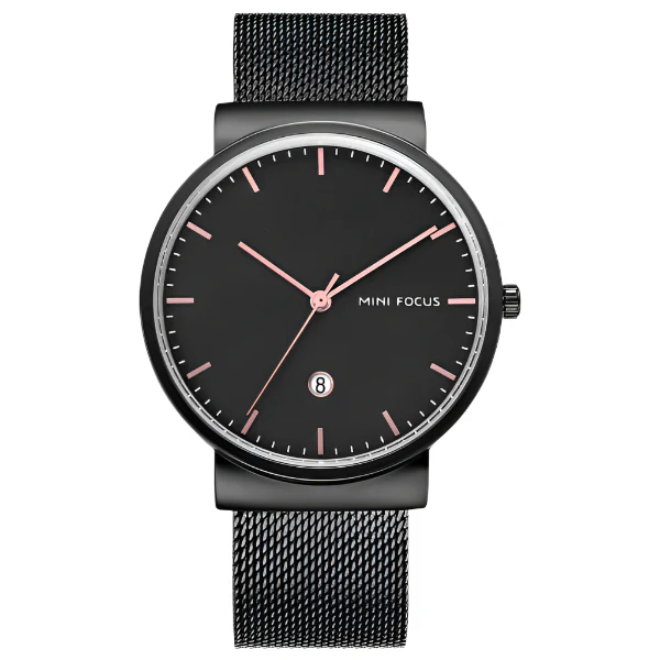 Mini Focus Black Mesh Bracelet Black Dial Quartz Watch for Gents - MF0184G-03