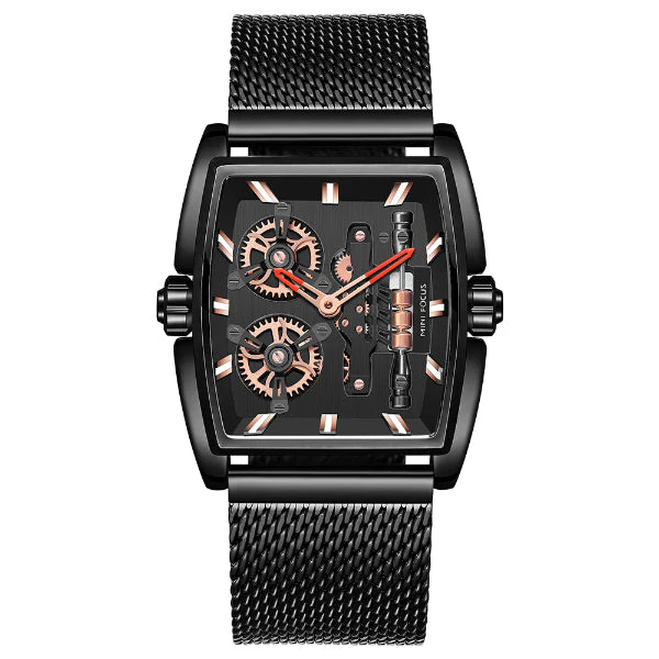 Mini Focus Black Mesh Bracelet Black Dial Quartz Watch for Gents - MF0322G-08