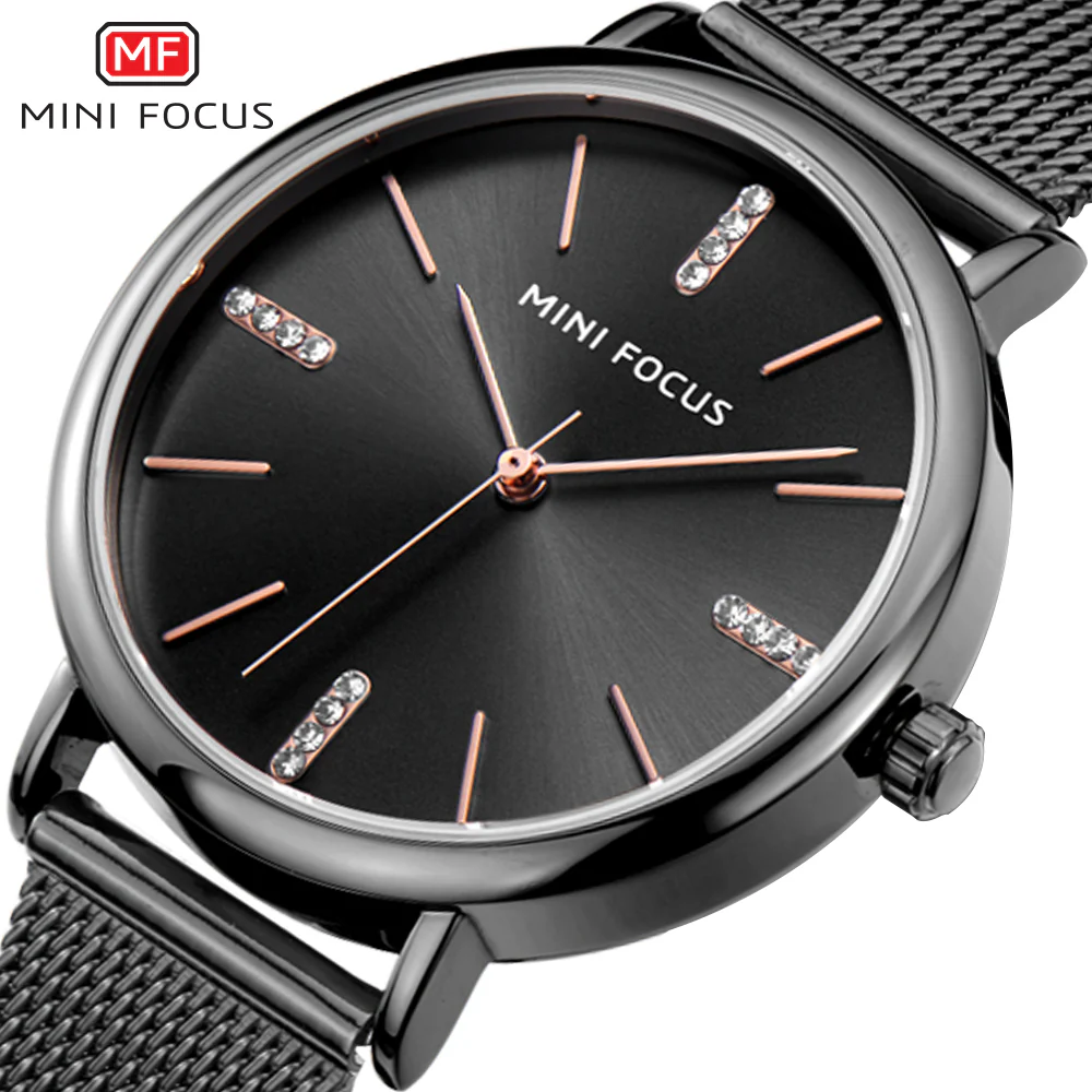Mini Focus Black Mesh Bracelet Black Dial Quartz Watch for Ladies - MF0036L-03 - Image 2