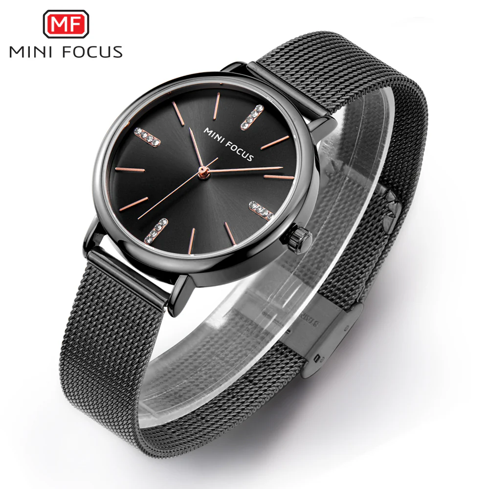 Mini Focus Black Mesh Bracelet Black Dial Quartz Watch for Ladies - MF0036L-03 - Image 3