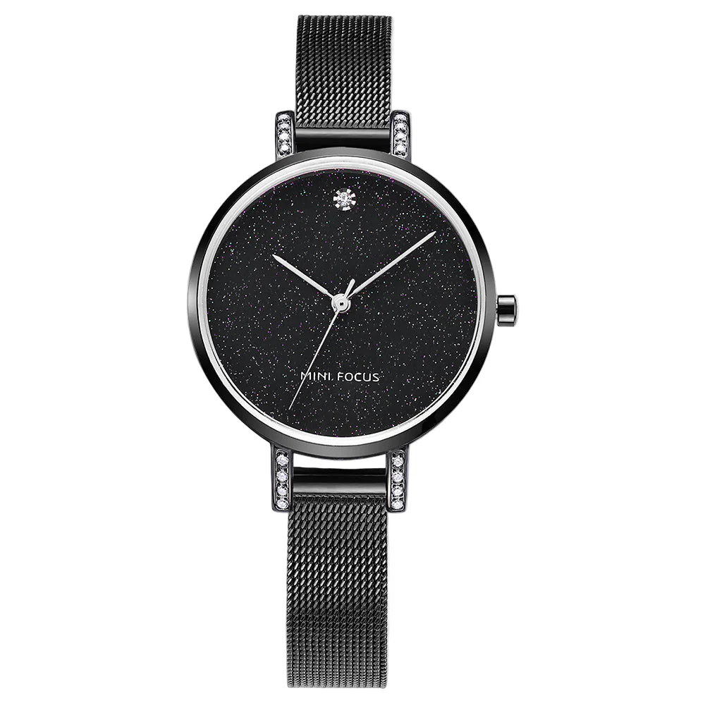 Mini Focus Black Mesh Bracelet Black Dial Quartz Watch for Ladies - MF0160L-04