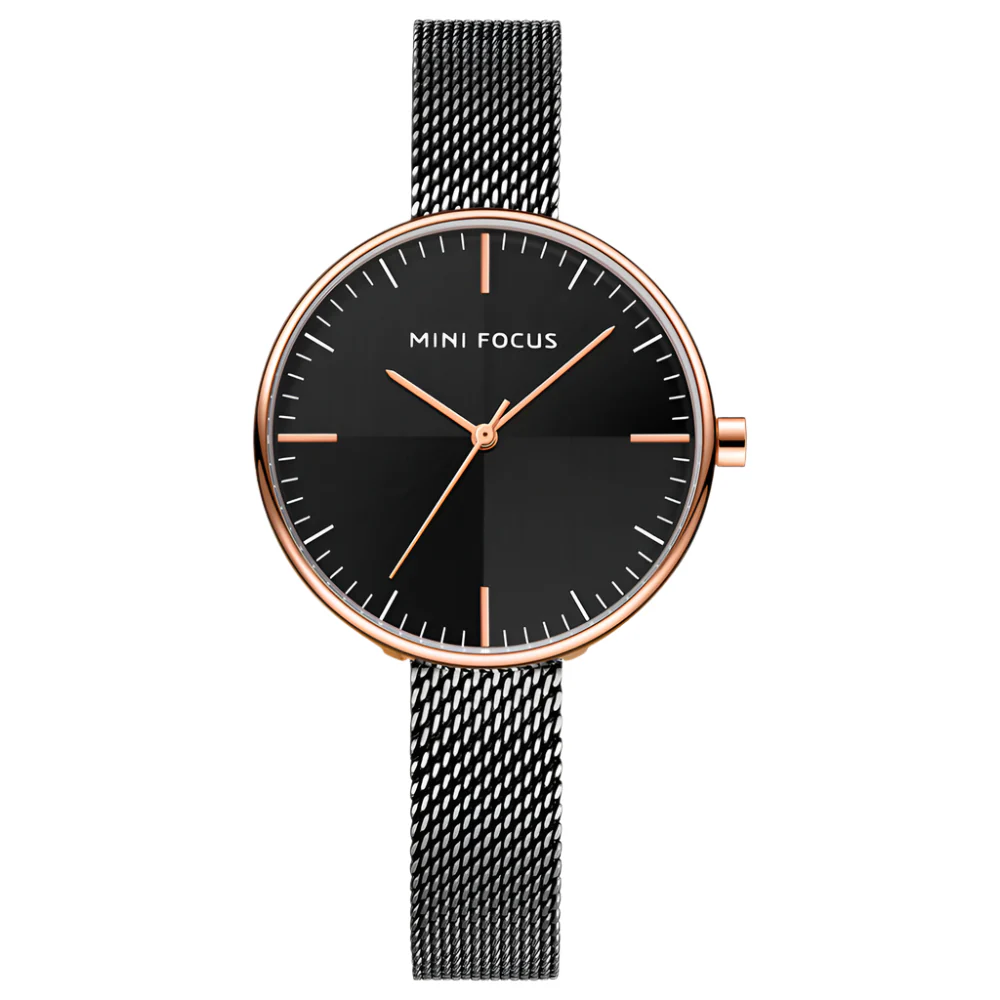 Mini Focus Black Mesh Bracelet Black Dial Quartz Watch for Ladies - MF0275L-03