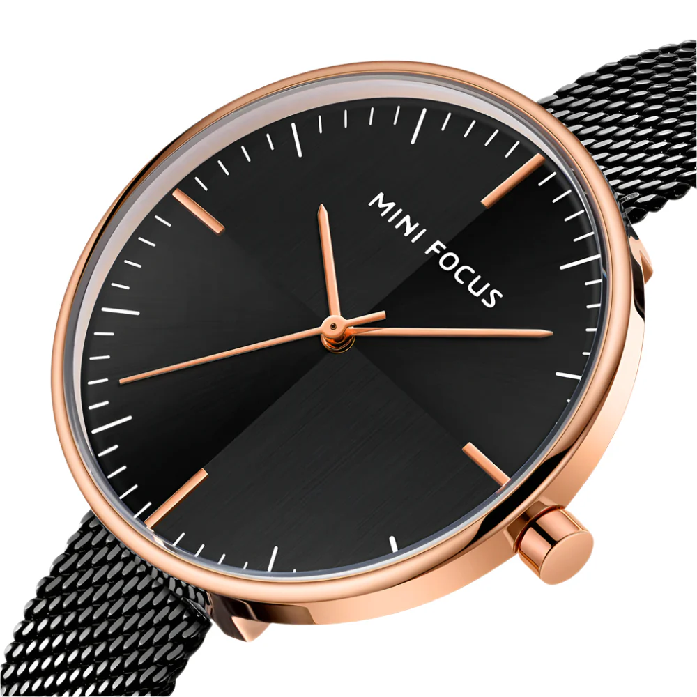 Mini Focus Black Mesh Bracelet Black Dial Quartz Watch for Ladies - MF0275L-03 - Image 2